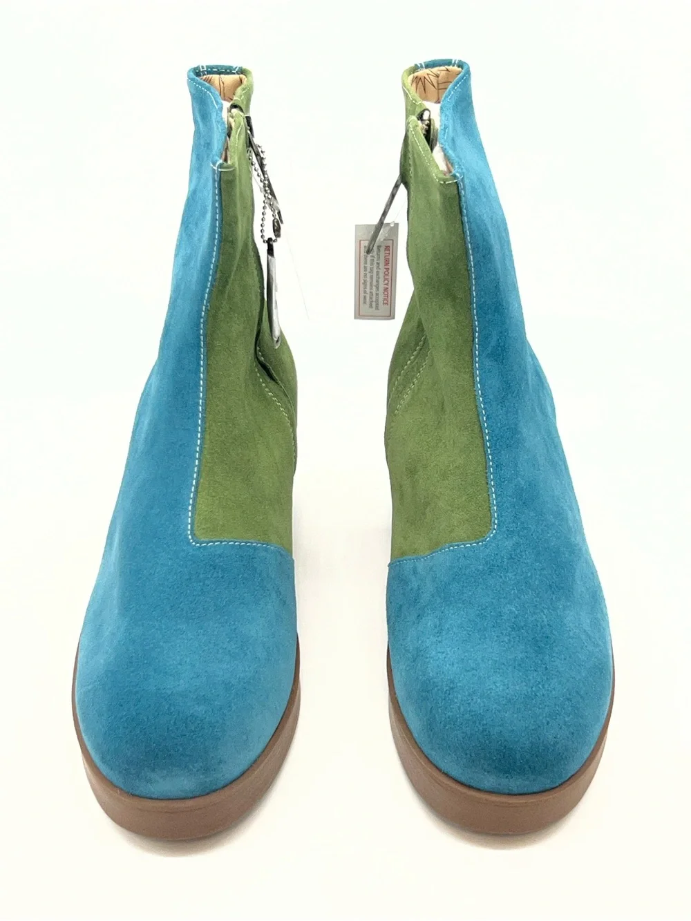 Lazo Siren ankle boots in Blue and Green Suede